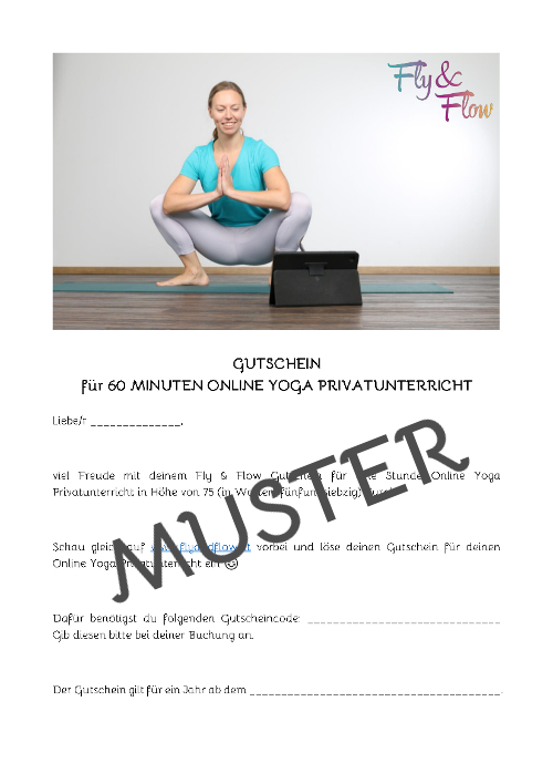 Muster des Online Yoga Privatunterricht Gutscheins im Wert von 75 Euro
