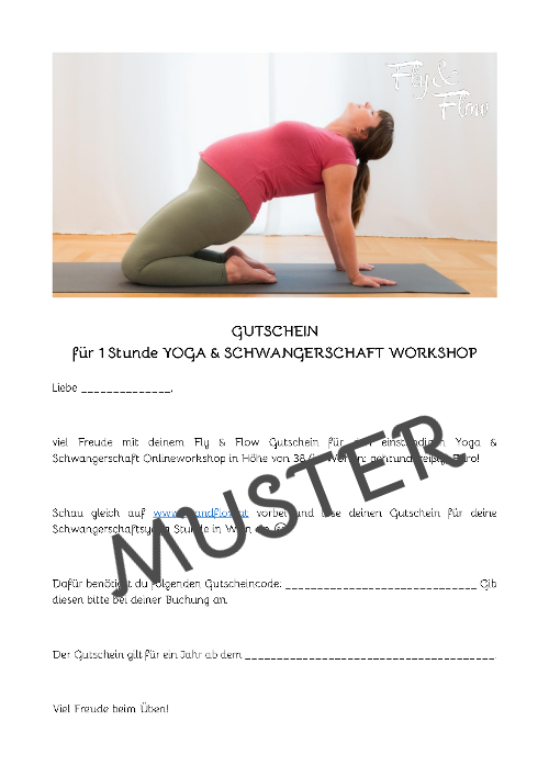 Muster des Gutscheins für den Yoga für Schwangere Online Workshop