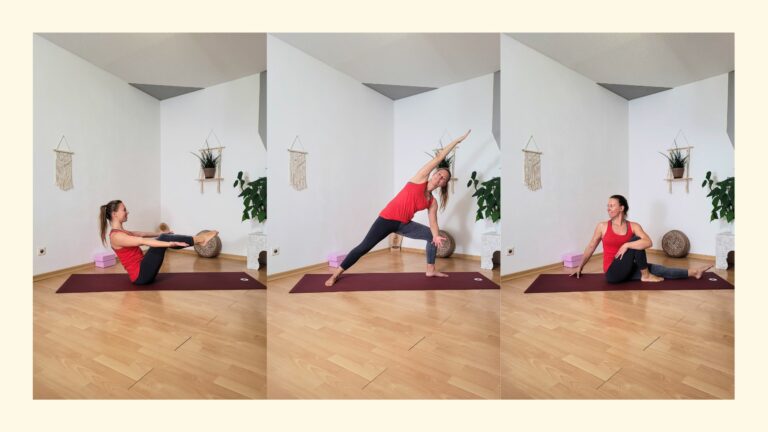 Collage dreier Übungen beim Yoga für den Bauch