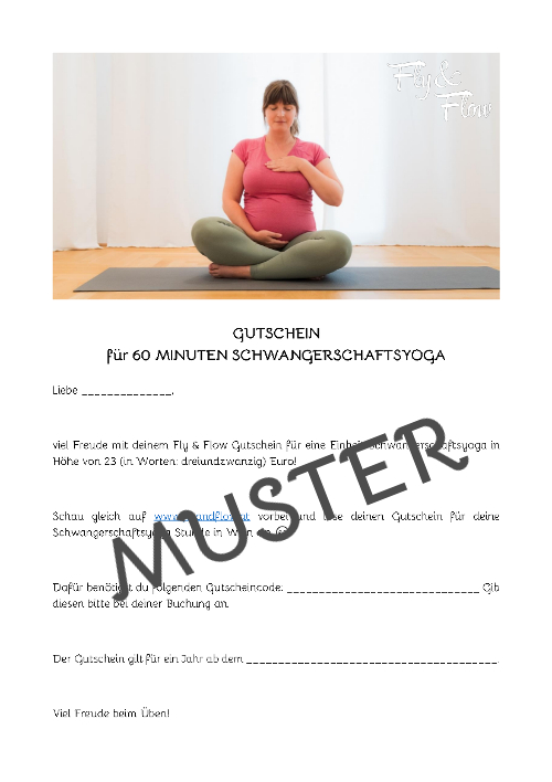 Gutschein Muster für eine Einheit Schwangerschaftsyoga in Wien zum Verschenken