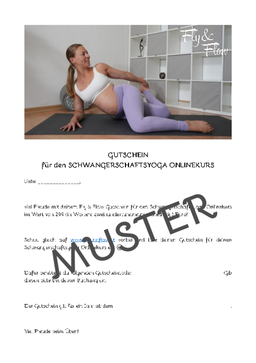 Muster des Gutscheins für den Schwangerschaftsyoga Onlinekurs