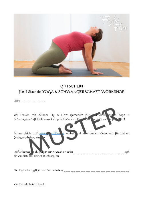 Muster des Gutscheins für den Yoga für Schwangere Online Workshop